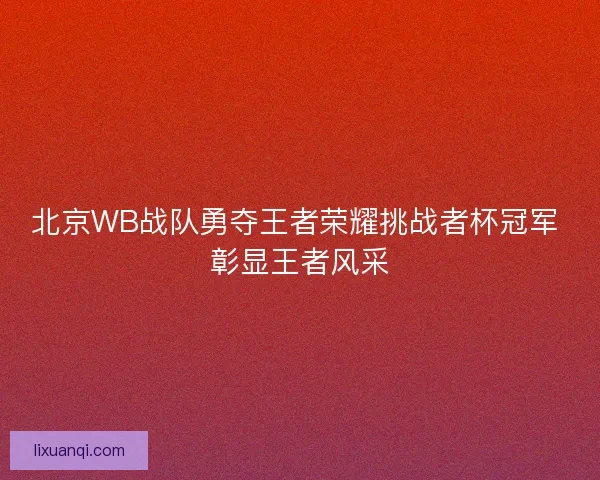 北京WB战队勇夺王者荣耀挑战者杯冠军 彰显王者风采